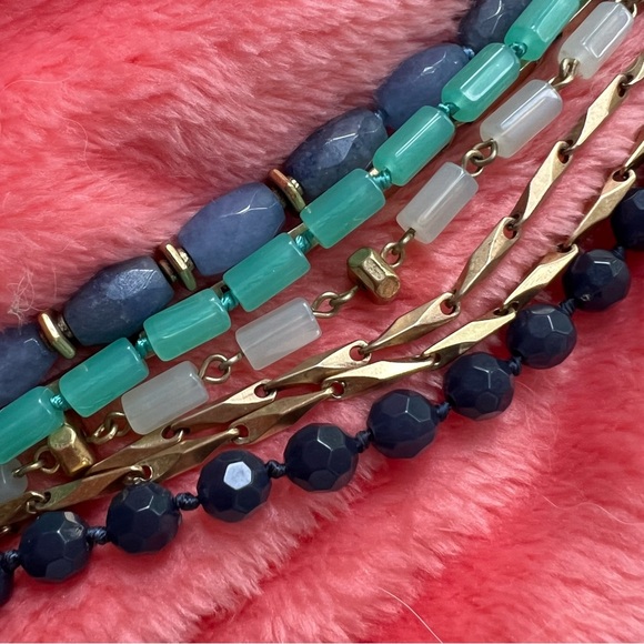 Stella & Dot turquoise 7 strands beads and gold tone necklace - Picture 2 of 6